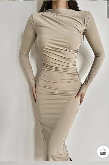 libaslar: Bej rəngli uzun don - Model: bədənə oturan, midi uzunluq (baldırdan — 4