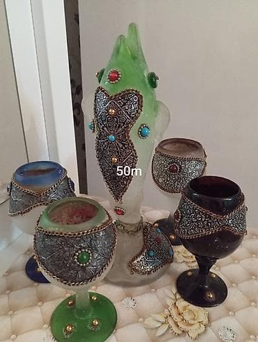 shamdan: Bəzəkli şamqabı dəsti və fiqur - Material: qalın şüşə - Dəst tərkibi — 1