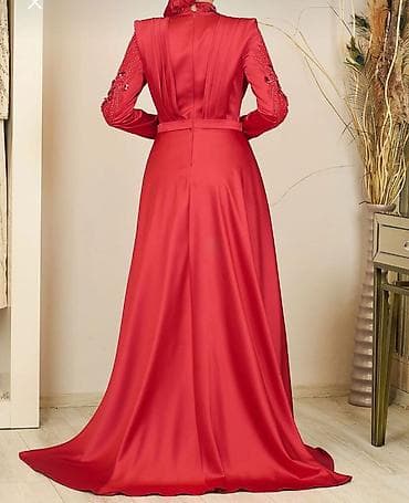 is kurtkasi: Qırmızı ziyafət/gecə libası - Rəng: parlaq qırmızı - Stil: uzun — 2