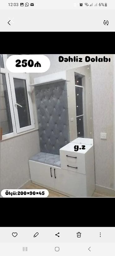 dolab ucuz: Dəhliz dolabı – 250₼ Ölçü: 200×90×45 sm - Yumşaq, düyməli kapitonlu — 1