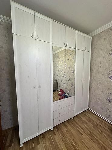 2el dolablar: İşlənmiş, 6 qapı, Güzgülü, Bej, Taxta, Açılan, Düz dolab — 3
