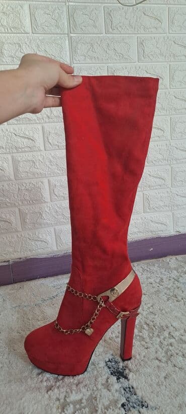 lak çəkmələr: Ölçü: 38, rəng - Qırmızı, Yeni — 6