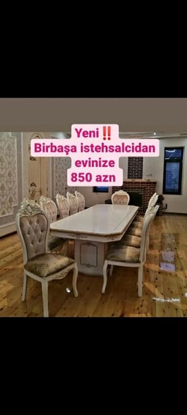 ders masaları: Qonaq otağı üçün, Yeni, Açılmayan, Dördbucaq masa, 6 stul — 4