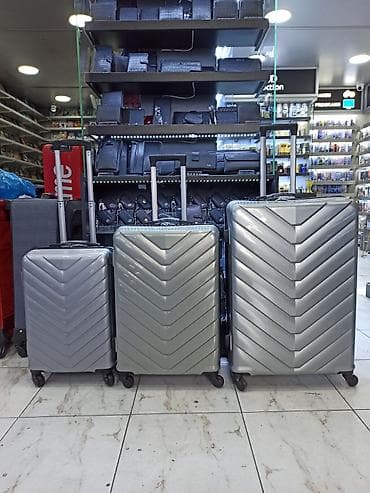 Sərnişin çamadan dəsti – 3 ölçü - Rəng: gümüş/boz - Korpus: möhkəm