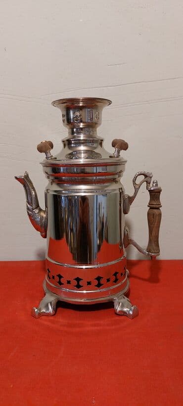 купить чайник в баку: Klassik samovar dəsti - Material: cilalanmış metal korpus (gümüşü və — 9