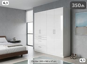 paltar dolab: Ağ rəngli, parlaq səthli qarderob şkafı (model G_1). Minimalist — 1