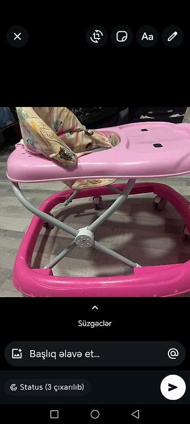 Uşaqlar üçün digər mallar: Uşaq gəzdirici (walker) - Rəng: çəhrayı - Yumşaq naxışlı oturacaq - — 2