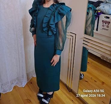 bel bağı: Zümrüd-yaşıl rəngdə zərif midi don - Siluet: bədənə oturan, dizdən — 2