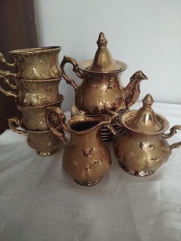 Çay dəsti, rəng - Qızılı, Keramika — 1