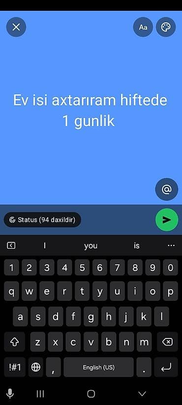 Xidmət: Ev işləri üzrə köməkçi (həftədə 1 günlük) Təklif olunan