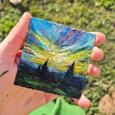 Velosiped ehtiyyat hissələri: Mini yağlı boya tablo – “Gün batımı mənzərəsi” - Texnika: Palitra — 3