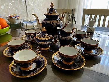 Çay dəsti, rəng - Göy, Farfor, Weimar, 6 nəfərlik, Almaniya