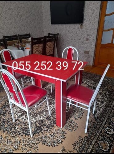 stol və stul dəstləri: Yeni, Kvadrat masa, 6 stul, Açılmayan, Stullar ilə, Taxta, Azərbaycan — 11