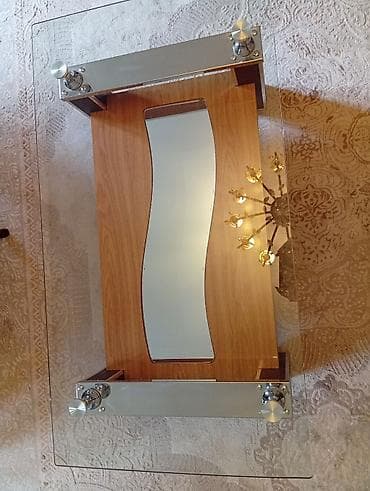 şüşə stol: Düz masa, Açılmayan, Təkərsiz, Şüşə, Zəmanətsiz — 1