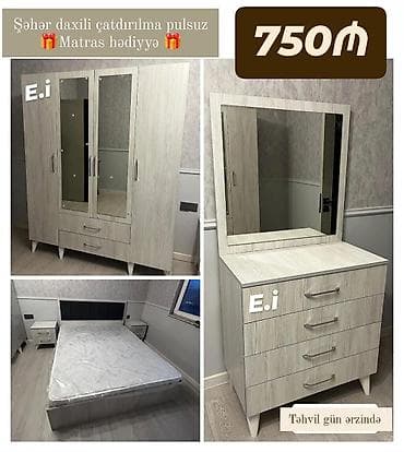 hamam şkaf: Yataq otağı mebel dəsti Tərkibi: - 3 qapılı, güzgülü şkaf – 2 alt — 1