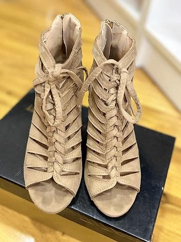cins donlar: Qadın dabanlı sandalet/bootie - Rəng: bej - Material: süet toxuma - — 2