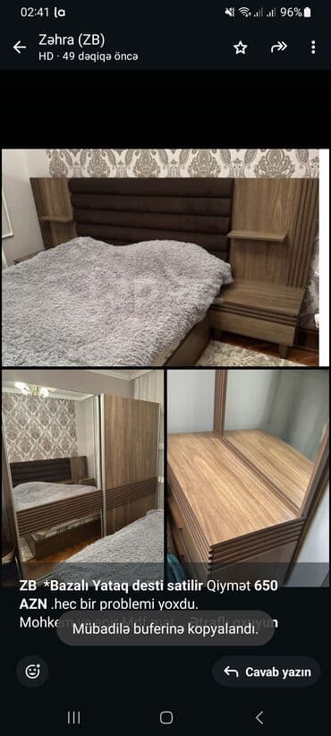 mdf satışı: *ZB *Bazalı Yataq desti satilir* Qiymət *650 AZN* .hec bir problemi — 1