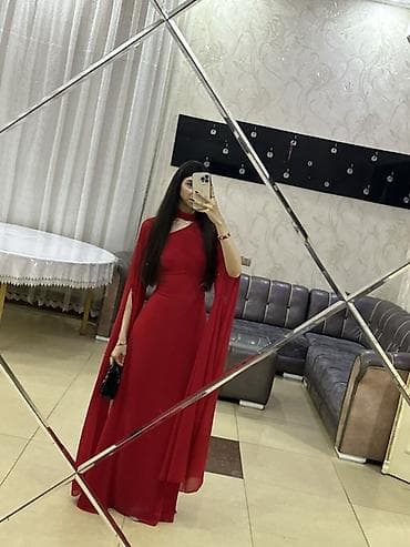 kapa: Qırmızı gecə/libas – zərif şifon, uzun model - Rəng: dərin qırmızı - — 5