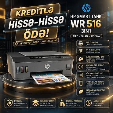 HP SMART TANK WR 516 3IN1 Operativ yaddaş: 256MB Çap rezolyusiyası