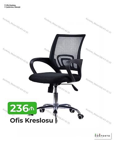 Ofis kreslosu – 236 ₼ - Material: nəfəsalan mesh arxa hissə, yumşaq