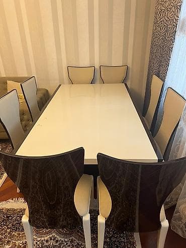 Qonaq otağı üçün, İşlənmiş, Dördbucaq masa, 8 stul — 1