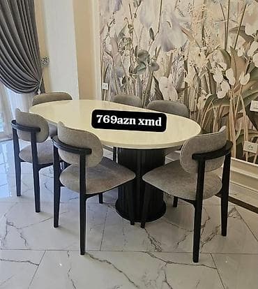 Oval yemək masası və 6 ədəd stul dəsti. - Masa: oval formalı, parlaq