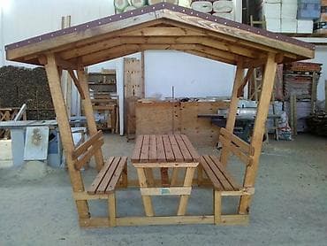 balkon ucun stol stul: Dördbucaq masa, 6 stul, Açılmayan, Skameykalar ilə, Taxta — 5