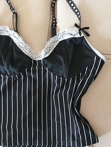 stringer alt geyimi: Qadın camisole/korsaj üslubunda üst - Rəng: qara, incə ağ zolaqlı - — 2