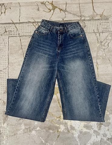 Cinslər: Geniş kəsimli mavi cins şalvar 28 olcu - Model: wide-leg/straight — 1