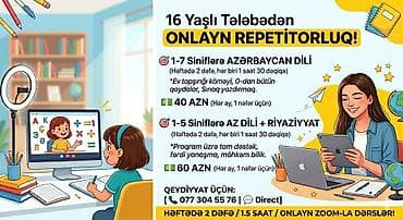 16 yaşlı tələbədən onlayn repetitorluq Xidmətin formatı: - Zoom