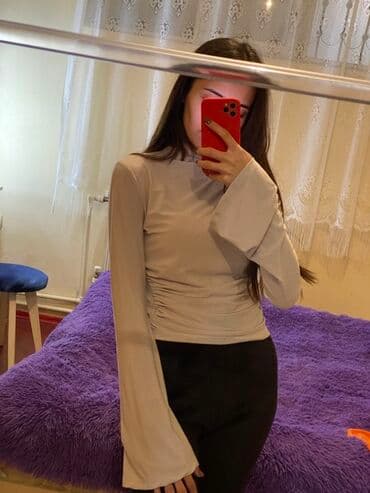 Hicab: Bej rəngli qadın bluzası - Model: uzunqol, flared/boru tipli ətəkli — 3