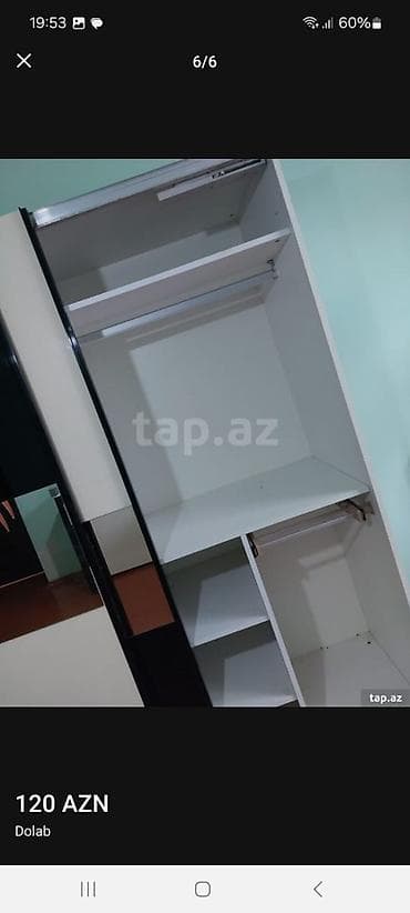 paltar dolab: 2 qapılı, Güzgülü, Ağ, Digər material, Kupe, Düz dolab — 6