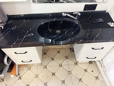 aslanoglu mebel: Bərbərxana üçün yuyucu məntəqə (lavabo+mebel dəsti) - Masaüstü: qara — 2