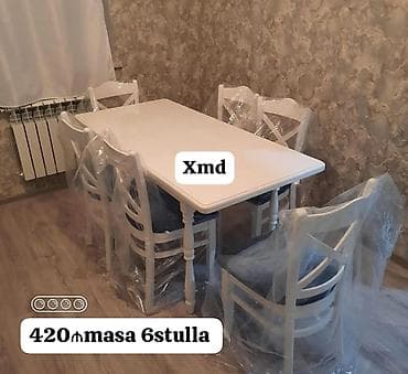 balta: Ağ rəngdə yemək masası və stul dəstləri. - Masa + 6 stul komplekti — 1