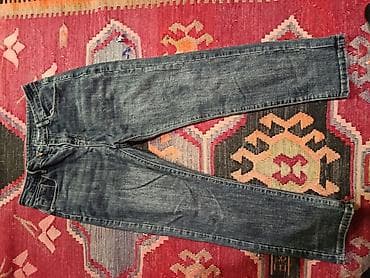 dar cins şalvarlar: Kişi cins şalvarı - Klassik göy rəng, yüngül “fade/washed” effektli — 1