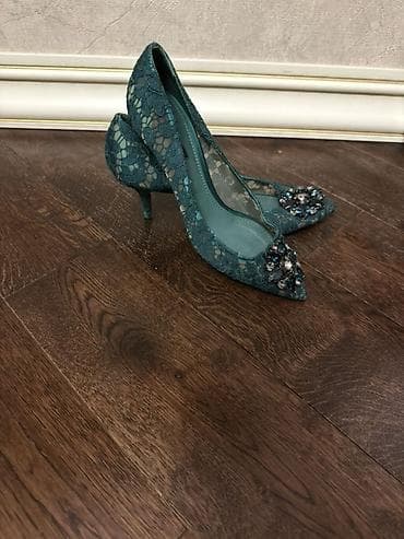 qadin ayaqqablari: Qadın formal ayakkabısı – yaşıl-mavi tonlarda, nazik burnu və nazik — 2