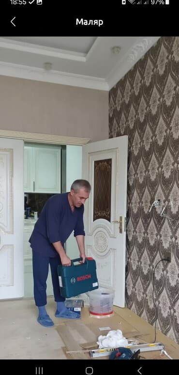 suret qutusunun temiri: Малярные работы,шпатлевка,падуги,обои,эмульсия.Также довожу до конца — 2