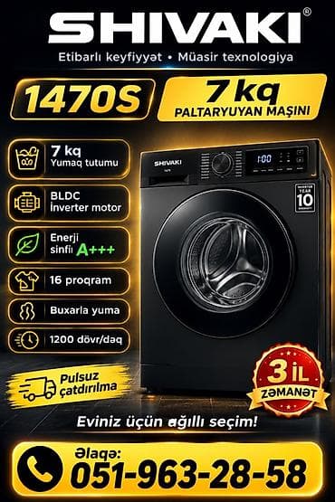 bas masini: Paltaryuyan maşın Shivaki, 7 kq, Yeni, Avtomat, Qurutmasız, Kredit yoxdur, Pulsuz çatdırılma — 1