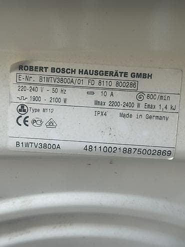 Bosch B1WTV3800A paltaryuyan maşın, tam islek, eni 60sm, derinliyi 45 — 2