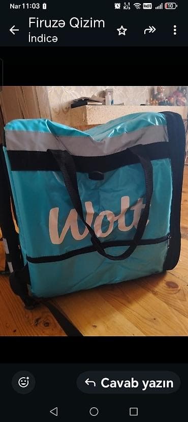 Avadanlığın icarəsi: Wolt kuryer çantası – izotermik, böyük həcmli daşıma üçün. Ünvan — 1