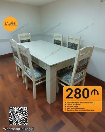 Qonaq otağı üçün, Açılan, Dördbucaq masa, 6 stul