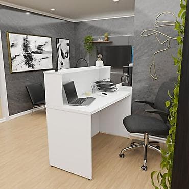 Ağ rəngli resepsiyon/qarşılama masası – ofis, klinika, salon və
