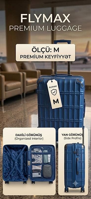 FLYMAX Premium Luggage – Ölçü: M - Rəng: mavi, sərt korpuslu dizayn - — 1