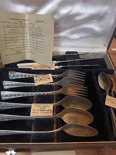 qaşıqlar: Vintage sovet çəngəl-bıçaq dəsti – zavod istehsalı, orijinal — 4