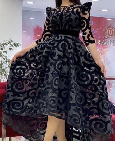 gecə alt geyimləri: Şıq ziyafət geyimi – qara məxməri naxışlı - Rəng: qara (şəffaf tül — 1