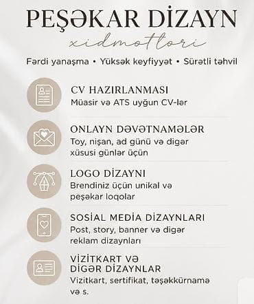 Peşəkar Dizayn xidməti Fərdi yanaşma • Yüksək keyfiyyət • Sürətli
