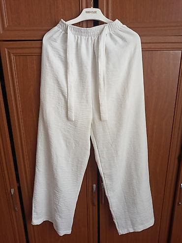 Ağ rəngli yay şalvarı - Stil: geniş kəsimli, rahat “wide-leg” - Bel