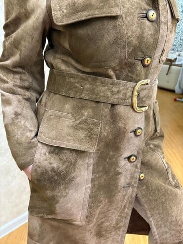 женские утепленные плащи: Qadın üçün süet trençkot - Material: yumşaq süet (nubuk effektli) — 4