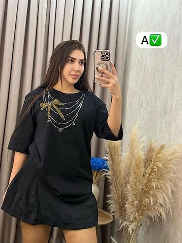 qadin koynek modelleri: Qadın T-shirt kolleksiyası - Modellər: - Qara oversize T-shirt – ön — 5