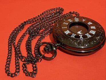 saatlar ucuz: Klassik cib saatı – qara metal korpus və zəncir - Dizayn: Qapaqlı — 8